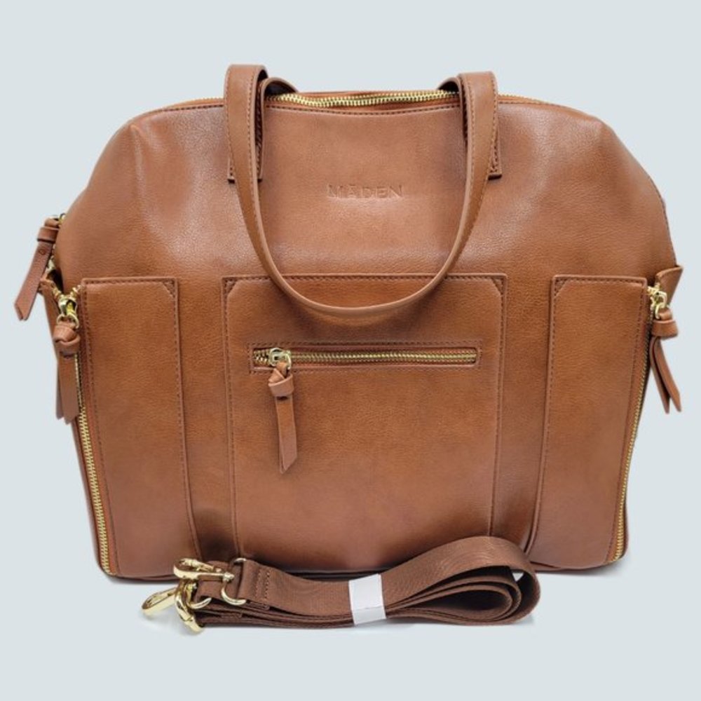 Maedn/Maden Carryall Convertible Vegan Leather Backpack Laptop Tote Bag, Saddle